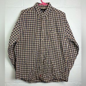 Professional Bull Riding Plaid Casual Button Down Yellow & Blue Shirt Size Large